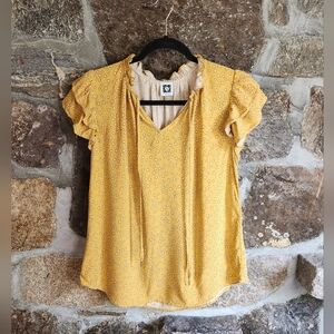 Anne Klein Women's Short Sleeve V Neck Top Mustard Yellow Shirt Size Small